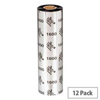 Zebra 1600 Wax Thermal Ribbon 131 mm x 450 m Black 01600BK13145 Pack of 12