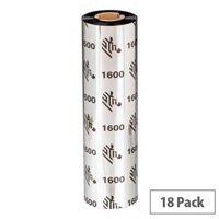 Zebra 1600 Wax Thermal Ribbon 83 mm x 450 m Black 01600BK08345 Pack of 18