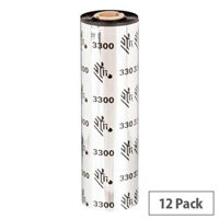 Zebra 3300 Wax /Resin Thermal Ribbon 64 mm x 74 m Black 03300GS06407 Pack of 12