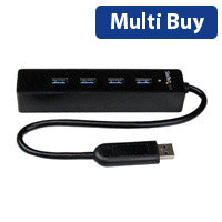 StarTech.com 4 Port Portable SuperSpeed USB 3.0 Hub with Built-in Cable, USB 3.2 Gen 1 (3.1 Gen 1) Type-A, USB 3.2 Gen 1 (3.1 Gen 1) Type-A, 5000 Mbit/s, Black, Plastic, Power