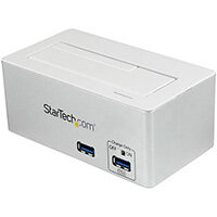 StarTech.com USB 3.0 SATA Hard Drive Docking Station SSD / HDD with integrated Fast Charge USB Hub and UASP For SATA 6 Gbps - White, HDD, SSD, Serial ATA, Serial ATA II, Serial ATA III, 2.5,3.5 Inches, 4 TB, 5 Gbit/s, Silver, White