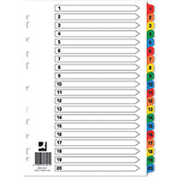 Q-Connect Index 1-20 Board Reinforced Multicoloured Pack of 10 KF01521Q