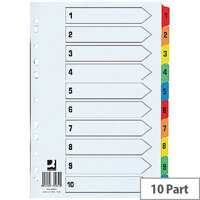 Q-Connect Extra Wide Index 1-10 Board Reinforced Multi-Colour Divider KF76984