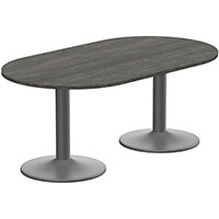 Kito W1800mmxD1000mm Carbon Walnut D-End Boardroom Table With Anthracite Double Cylinder Trumpet Base - 6-8 Person Seating Capacity Kito W1800mmxD1000mm Carbon Walnut D-End Boardroom Table With Anthracite Double Cylinder Trumpet Base - 6-8 Person Seating Capacity