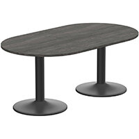 Kito W1800mmxD1000mm Carbon Walnut D-End Boardroom Table With Black Double Cylinder Trumpet Base - 6-8 Person Seating Capacity Kito W1800mmxD1000mm Carbon Walnut D-End Boardroom Table With Black Double Cylinder Trumpet Base - 6-8 Person Seating Capacity