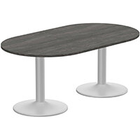 Kito W1800mmxD1000mm Carbon Walnut D-End Boardroom Table With Silver Double Cylinder Trumpet Base - 6-8 Person Seating Capacity Kito W1800mmxD1000mm Carbon Walnut D-End Boardroom Table With Silver Double Cylinder Trumpet Base - 6-8 Person Seating Capacity