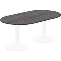 Kito W1800mmxD1000mm Carbon Walnut D-End Boardroom Table With White Double Cylinder Trumpet Base - 6-8 Person Seating Capacity Kito W1800mmxD1000mm Carbon Walnut D-End Boardroom Table With White Double Cylinder Trumpet Base - 6-8 Person Seating Capacity