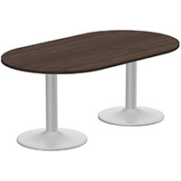 Kito W1800mmxD1000mm Dark Walnut D-End Boardroom Table With Silver Double Cylinder Trumpet Base - 6-8 Person Seating Capacity Kito W1800mmxD1000mm Dark Walnut D-End Boardroom Table With Silver Double Cylinder Trumpet Base - 6-8 Person Seating Capacity