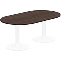 Kito W1800mmxD1000mm Dark Walnut D-End Boardroom Table With White Double Cylinder Trumpet Base - 6-8 Person Seating Capacity Kito W1800mmxD1000mm Dark Walnut D-End Boardroom Table With White Double Cylinder Trumpet Base - 6-8 Person Seating Capacity