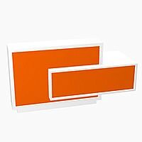 Foro Modern Design Reception Desk With High Gloss Orange Front and White Pastel Carcass & Left Low Level Section W2100mmxD800mmxH1100mm Foro Modern Design Reception Desk With High Gloss Orange Front and White Pastel Carcass & Left Low Level Section W2100mmxD800mmxH1100mm