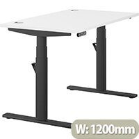 LEAP Electric Height Adjustable Rectangular Sit Stand Desk Portal Top W1200xD700xH620-1270mm White Top Black Frame