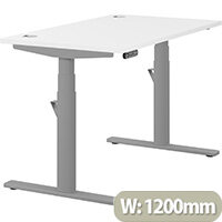 LEAP Electric Height Adjustable Rectangular Sit Stand Desk Portal Top W1200xD700xH620-1270mm White Top Silver Frame