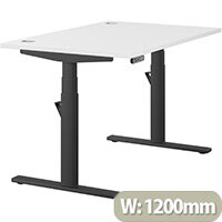 LEAP Electric Height Adjustable Rectangular Sit Stand Desk Portal Top W1200xD800xH620-1270mm White Top Black Frame