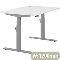 LEAP Electric Height Adjustable Rectangular Sit Stand Desk Portal Top W1200xD800xH620-1270mm White Top Silver Frame