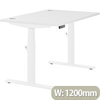 LEAP Electric Height Adjustable Rectangular Sit Stand Desk Portal Top W1200xD800xH620-1270mm White Top White Frame