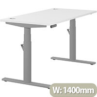 LEAP Electric Height Adjustable Rectangular Sit Stand Desk Portal Top W1400xD700xH620-1270mm White Top Silver Frame