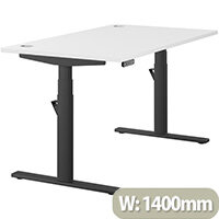 LEAP Electric Height Adjustable Rectangular Sit Stand Desk Portal Top W1400xD800xH620-1270mm White Top Black Frame