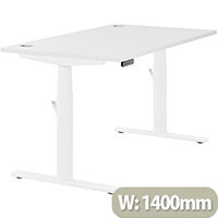 LEAP Electric Height Adjustable Rectangular Sit Stand Desk Portal Top W1400xD800xH620-1270mm White Top White Frame