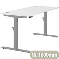 LEAP Electric Height Adjustable Rectangular Sit Stand Desk Portal Top W1600xD700xH620-1270mm White Top Silver Frame