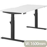 LEAP Electric Height Adjustable Rectangular Sit Stand Desk Dual Purpose Reversible Scallop Top W1600xD700xH620-1270mm White Top Black Frame