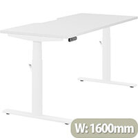 LEAP Electric Height Adjustable Rectangular Sit Stand Desk Dual Purpose Reversible Scallop Top W1600xD700xH620-1270mm White Top White Frame