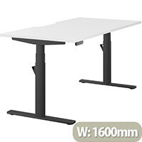 LEAP Electric Height Adjustable Rectangular Sit Stand Desk Dual Purpose Reversible Scallop Top W1600xD800xH620-1270mm White Top Black Frame