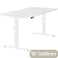 LEAP Electric Height Adjustable Rectangular Sit Stand Desk Dual Purpose Reversible Scallop Top W1600xD800xH620-1270mm White Top White Frame