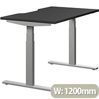 LEAP Electric Height Adjustable Rectangular Sit Stand Desk Dual Purpose Reversible Scallop Top W1200xD700xH620-1270mm Graphite Top Silver Frame