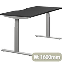 LEAP Electric Height Adjustable Rectangular Sit Stand Desk Dual Purpose Reversible Scallop Top W1600xD700xH620-1270mm Graphite Top Silver Frame