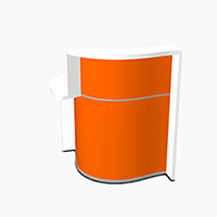 Wave Modern Design Small Curved Reception Desk White Counter Top with Right Low Level Section & High Gloss Orange Front W858xD925xH1103mm Wave Modern Design Small Curved Reception Desk White Counter Top with Right Low Level Section & High Gloss Orange Front W858xD925xH1103mm