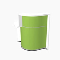 Wave Modern Design Small Curved Reception Desk White Counter Top with Right Low Level Section & High Gloss Dark Green Front W858xD925xH1103mm Wave Modern Design Small Curved Reception Desk White Counter Top with Right Low Level Section & High Gloss Dark Green Front W858xD925xH1103mm