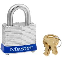 MASTER LOCK Blue laminated steel safety padlock, 40mm wide with 19mm tall shackle, keyed alike