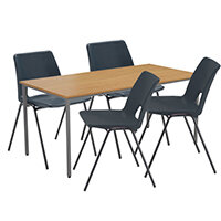 Rectangular Multipurpose Table W1200xD800xH730mm Nova Oak & 4x Economy Polypropylene Chair In Black