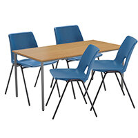 Rectangular Multipurpose Table W1200xD800xH730mm Nova Oak & 4x Economy Polypropylene Chair In Blue