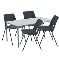 Rectangular Multipurpose Table W1200xD800xH730mm White & 4x Economy Polypropylene Chair In Black Rectangular Multipurpose Table W1200xD800xH730mm White & 4x Economy Polypropylene Chair In Black