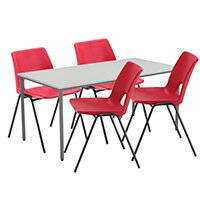 Rectangular Multipurpose Table W1200xD800xH730mm White & 4x Economy Polypropylene Chair In Red