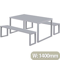 Picnic Low Table 1400x800x740mm Silver Frame & Grey Top & 2 Picnic Benches 1200x350x410mm Picnic Low Table 1400x800x740mm Silver Frame & Grey Top & 2 Picnic Benches 1200x350x410mm