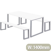 Picnic Low Table 1400x800x740mm Silver Frame & White Top & 2 Picnic Benches 1200x350x410mm Picnic Low Table 1400x800x740mm Silver Frame & White Top & 2 Picnic Benches 1200x350x410mm