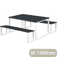 Picnic Low Table 1400x800x740mm White Frame & Anthracite Top & 2 Picnic Benches 1200x350x410mm Picnic Low Table 1400x800x740mm White Frame & Anthracite Top & 2 Picnic Benches 1200x350x410mm