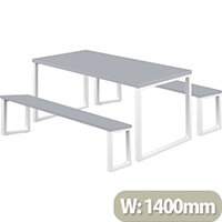 Picnic Low Table 1400x800x740mm White Frame & Grey Top & 2 Picnic Benches 1200x350x410mm Picnic Low Table 1400x800x740mm White Frame & Grey Top & 2 Picnic Benches 1200x350x410mm