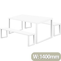 Picnic Low Table 1400x800x740mm White Frame & White Top & 2 Picnic Benches 1200x350x410mm Picnic Low Table 1400x800x740mm White Frame & White Top & 2 Picnic Benches 1200x350x410mm