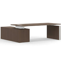 Motion Height Adjustable Executive Desk W2000xD1800xH720-1200mm Dark Walnut with White Panel Leg Insert & Right Side Pedestal Doors