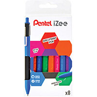 Pentel iZee Retractable Ballpoint Pen 1.0mm Assorted Pack of 8 BX470/8E Pentel iZee Retractable Ballpoint Pen 1.0mm Assorted Pack of 8 BX470/8E