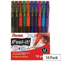 Pentel Feel-it Ballpoint Pen Medium Assorted Pack of 10 YBX490/10-M Pentel Feel-it Ballpoint Pen Medium Assorted Pack of 10 YBX490/10-M