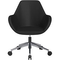 Fan Swivel Armchair with Economic Mechanism 5 Star Base Black Softline Leather Look Seat & Polished Aluminium Base with Castors for Soft Floors - Perfect Seating Solution for Breakout, Reception Areas & Boardroom