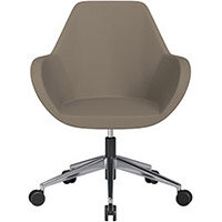 Fan Swivel Armchair with Economic Mechanism 5 Star Base Brown Valencia Leather Look Seat & Polished Aluminium Base with Castors for Soft Floors - Perfect Seating Solution for Breakout, Reception Areas & Boardroom