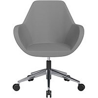 Fan Swivel Armchair with Economic Mechanism 5 Star Base Grey Valencia Leather Look Seat & Polished Aluminium Base with Castors for Soft Floors - Perfect Seating Solution for Breakout, Reception Areas & Boardroom