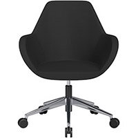 Fan Swivel Armchair with Economic Mechanism 5 Star Base Black Valencia Leather Look Seat & Polished Aluminium Base with Castors for Soft Floors - Perfect Seating Solution for Breakout, Reception Areas & Boardroom