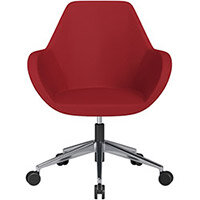 Fan Swivel Armchair with Economic Mechanism 5 Star Base Red Valencia Leather Look Seat & Polished Aluminium Base with Castors for Soft Floors - Perfect Seating Solution for Breakout, Reception Areas & Boardroom