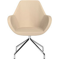 Fan 4 Legged Armchair Beige Softline Leather Look Seat & Chrome Base with Universal Teflon Glides  - Perfect Seating Solution for Breakout, Reception Areas & Boardroom